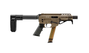 Freedom Ordnance FX9P 9mm pistol 4-inch FDE with SBA3 brace and faux suppressor