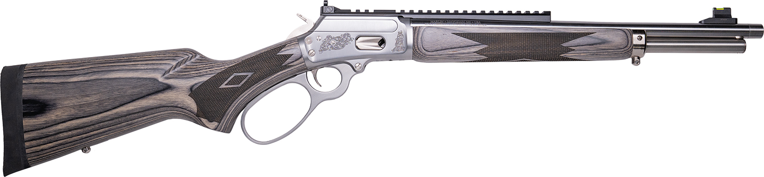 Cnc Firearms CNCMAR44 Marlin 1894 Wild Boar 44 Mag 8+1 16″ Polished Threaded Barrel, Polished Engraved w/Wild Boar Stainless Steel Receiver w/Picatinny Rail Receiver, Gray Fixed Laminate Stock