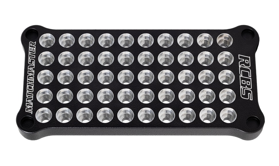 RCBS MatchMaster multi-cartridge reloading block holding .223 and .308 cases with 50-round capacity