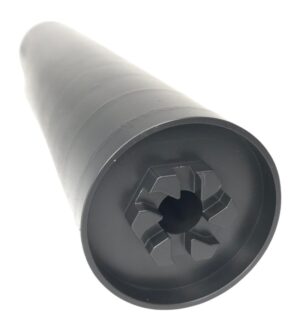 Black 17-4 stainless Dirty Dachshund 30 cal suppressor with cylindrical 1.60 inch body