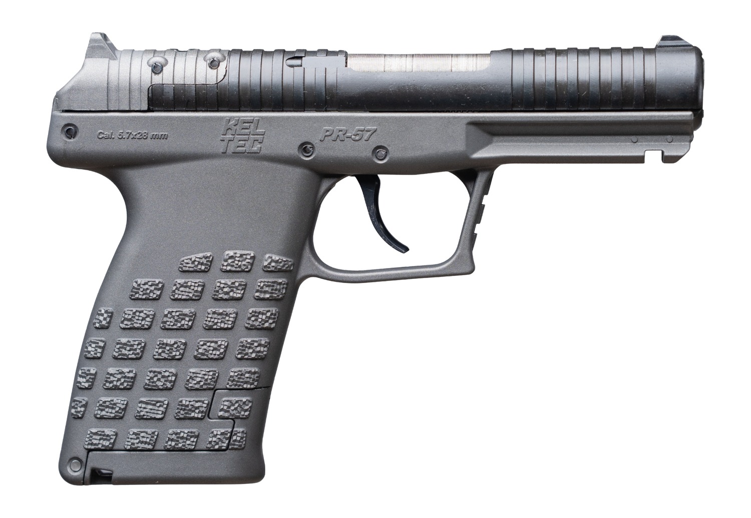 Kel-Tec PR57TNG PR-5.7  Compact Frame 5.7x28mm 20+1 4″ Stainless Steel Rotary Barrel, Black Optic Ready/Serrated Slide, Tungsten Gray Frame & Textured Grip