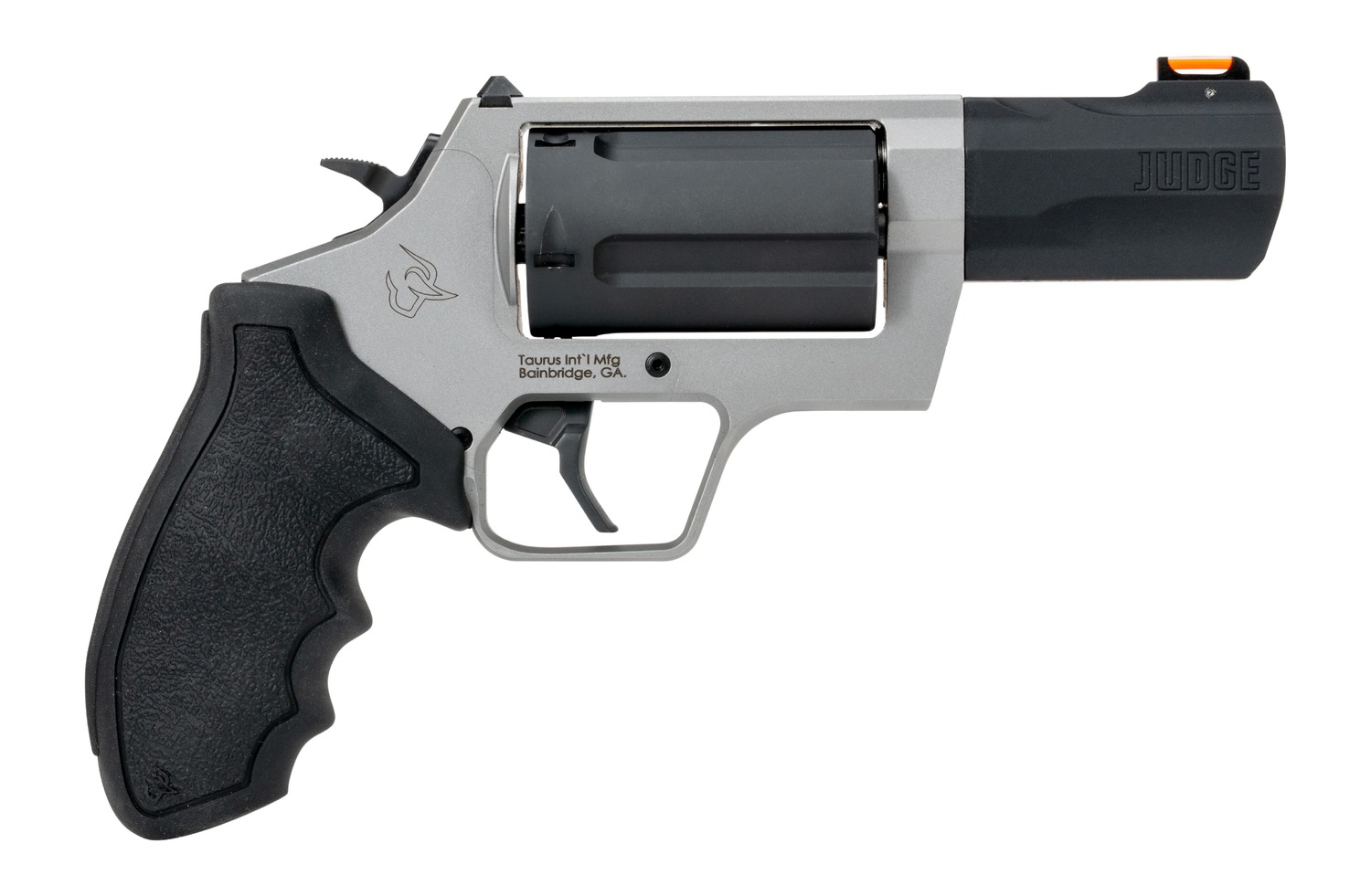 Taurus 2-JUDGE35 Judge  45 Long Colt/410 Gauge 5 Shot 3″ Stainless Steel Barrel & Frame, Black Stainless Steel Cylinder, Black Rubber Grip, Transfer Bar Safety