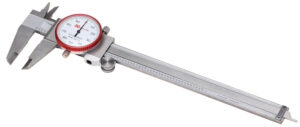 Hornady stainless steel dial caliper with plastic storage case, measures in inches