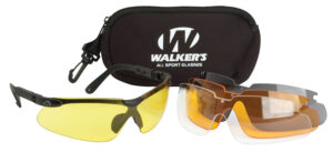 Walker's sport shooting glasses kit black frame with four lenses clear smoke gray amber yellow
