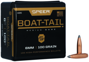 Speer 6mm .243 100 gr JSPBT boat-tail rifle bullets, 100 per box