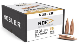 Nosler RDF 175 gr .30 Cal Hollow Point Boat Tail match bullets, 100 per box