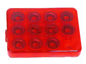 Lee Precision hand priming tool shell holder set with red plastic storage box and 11 steel shell holders