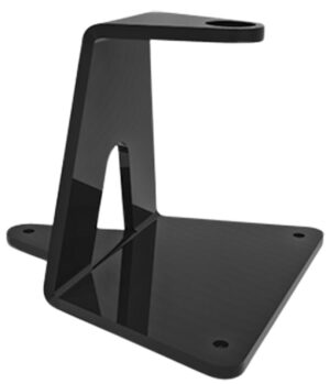 Lee Precision powder measure stand in black powder-coated steel with three no-slip feet