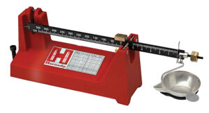 Hornady Lock-N-Load 500-grain balance beam scale in red with laser-etched beam