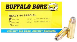 Buffalo Bore 44 Special 180gr JHP ammunition box showing cartridges