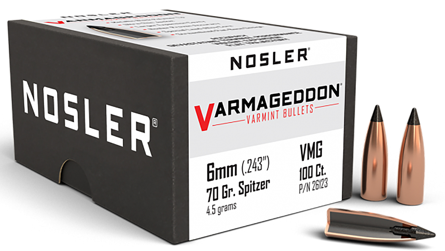 Nosler VarMageddon 6mm .243 70gr flat-base polymer-tipped bullets - 100ct product image