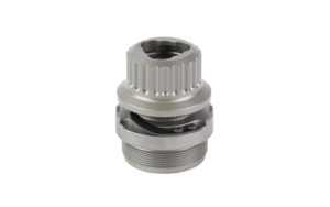 B&T RQD 9mm Tri‑Lug HUB Mount in silver with titanium and stainless components