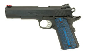 Colt 1911 Competition 9mm pistol with blued finish and Novak fiber optic sights