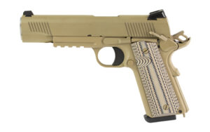 Tisas Arms 1911 Raider 9mm FDE Cerakote pistol with G10 grips and 5-inch barrel