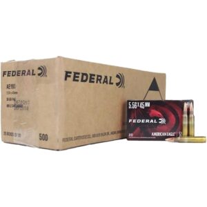 Federal American Eagle 5.56mm 55gr FMJ ammunition case with 25 boxes of 20 rounds