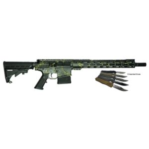 Great Lakes GLFA AR-10 .308 rifle in Lichen Black camo with five OTF knives