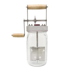 LEM Products Butter Churner 1-quart glass jar with lid, paddles, handle, pour spout and strainer
