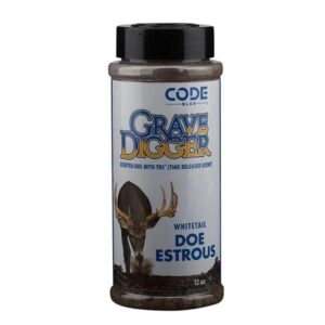 Code Blue Grave Digger Doe Estrous 12 oz bottle of soil-impregnated deer lure
