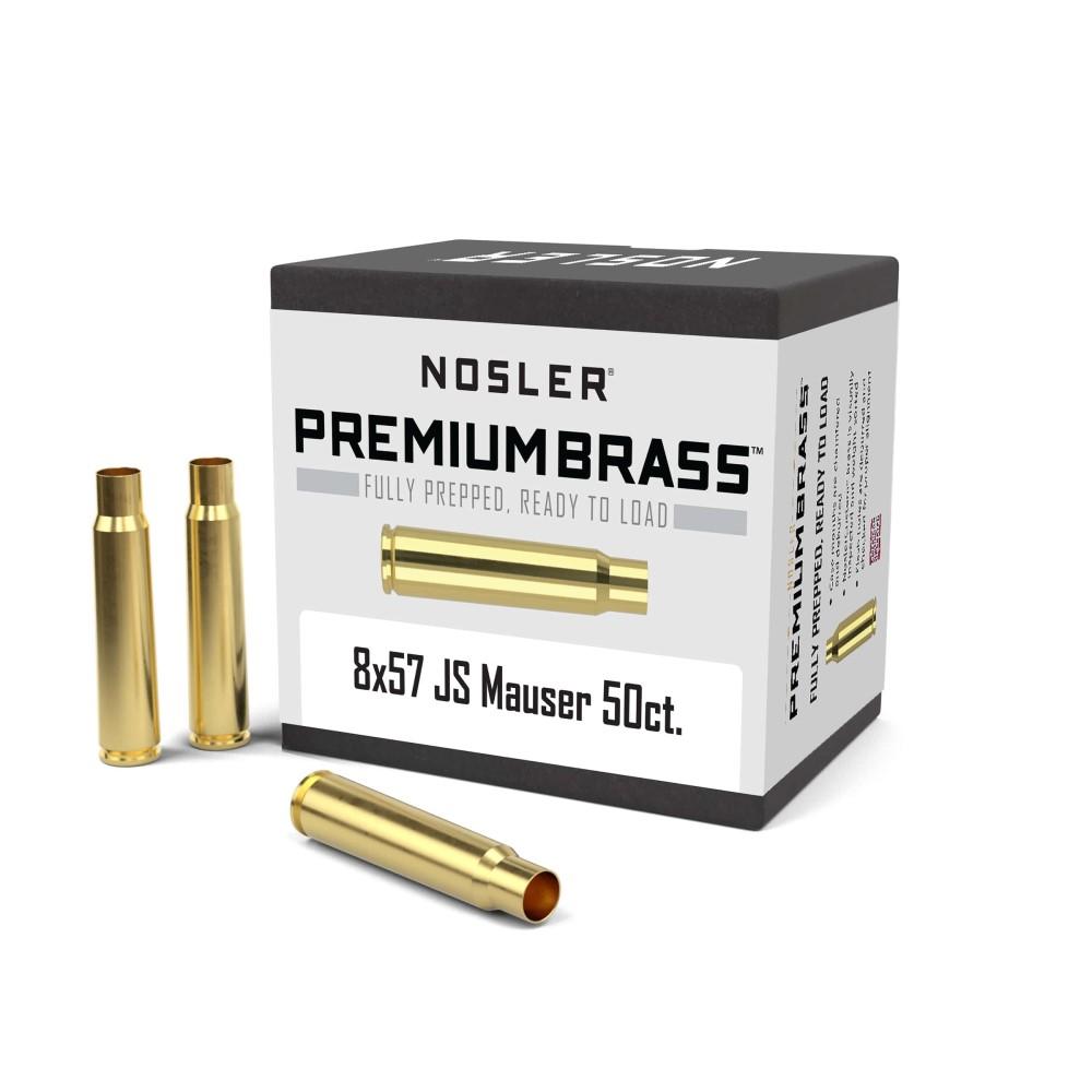 Nosler 8x57mm JS Mauser unprimed brass rifle cartridge cases 50-count pack