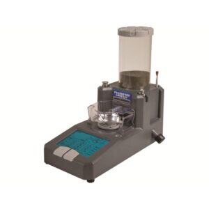 Frankford Arsenal Intellidropper electronic powder measure in gray with back-lit LCD, 1 lb capacity