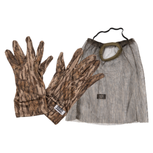 Rock Ridge Outdoors The Grind face mask and glove combo in Mossy Oak Bottomland, lightweight set