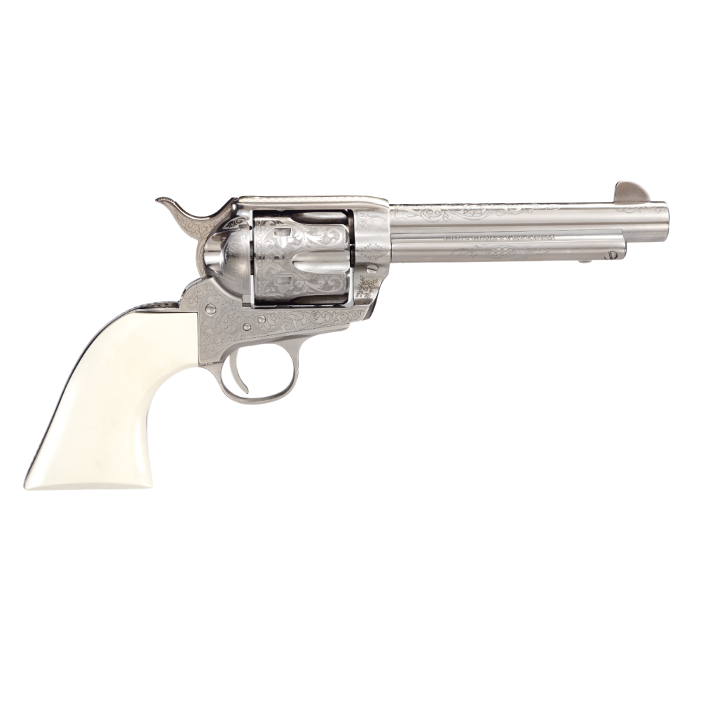 Taylor’s 1873 Outlaw Legacy Handgun .45 Colt 6rd Capacity 5.5″ Barrel Engraved Nickel with White