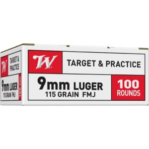 Winchester USA 9mm 115 grain FMJ target handgun ammunition 100 round box