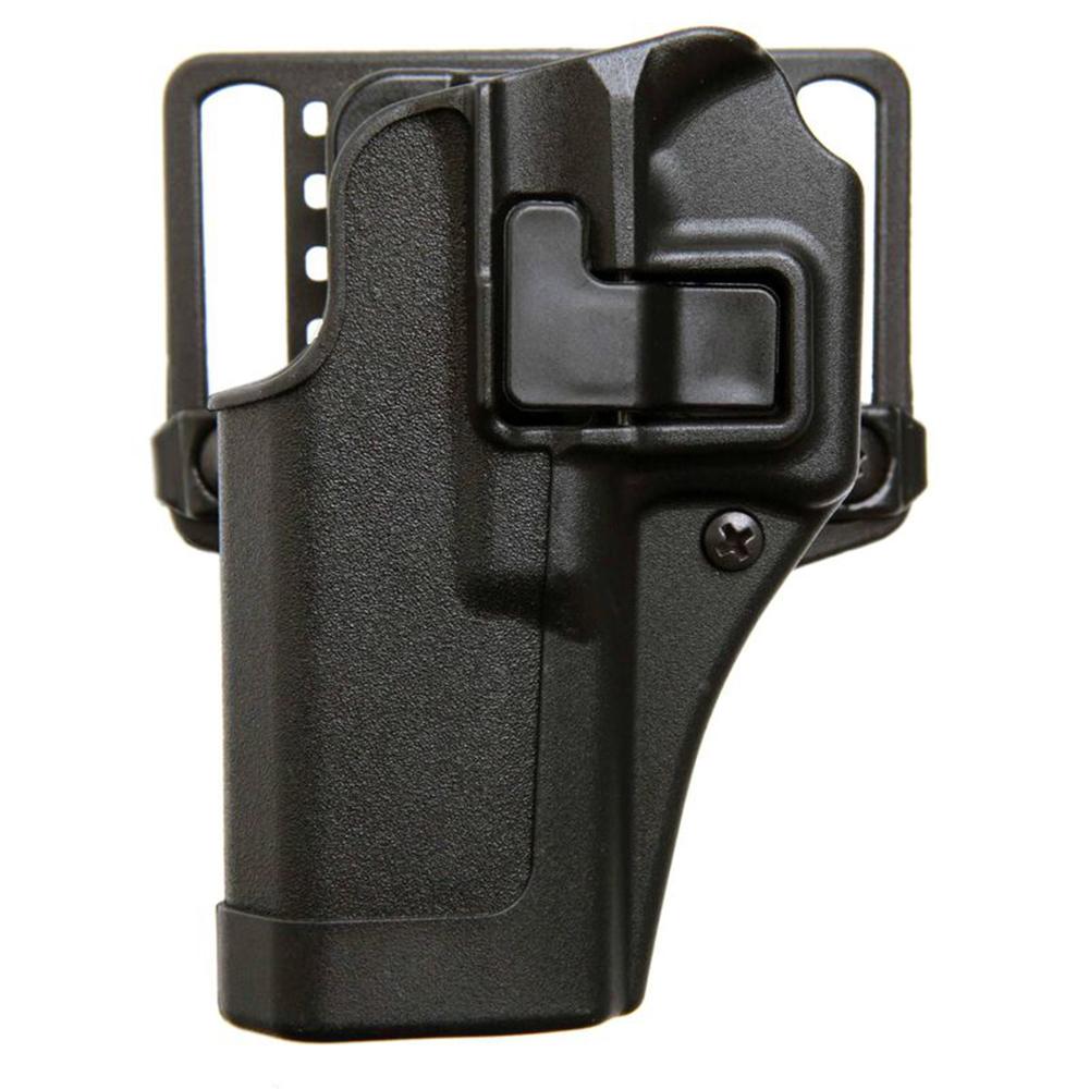 Black Blackhawk SERPA CQC holster with belt loop and paddle platforms included