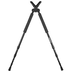 TRUGLO Solid-Shot black aluminum bipod with rotating V-Brace head, foam grips, and adjustable twist-lock legs