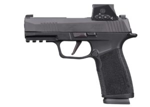 Sig Sauer P365 X-Macro 9mm pistol with ROMEO-X SIG-LOC red dot mounted, black finish, right side view