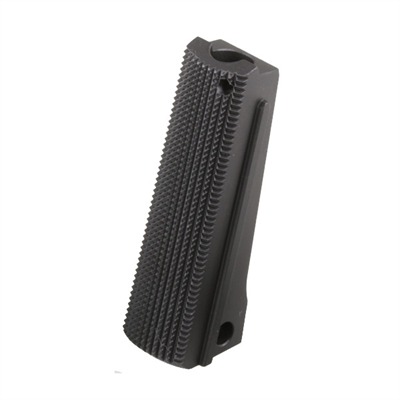 Nighthawk Custom Government flat mainspring housing with 25 LPI checkering blued carbon steel