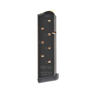 Chip McCormick Power Mag 8-round .45 ACP magazine with black finish and stainless steel body