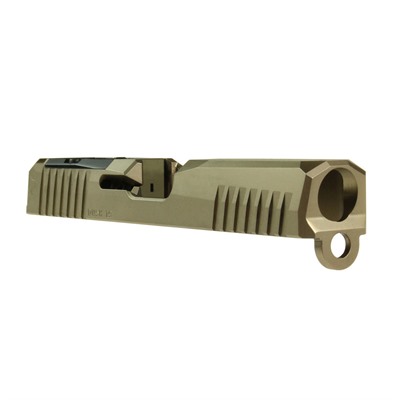 Flat dark earth Dusk G19 Gen 3 stripped slide with RMR cut and front rear serrations