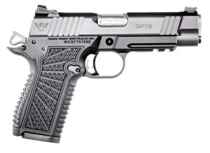Wilson Combat SFT9 Compact Lightrail 9mm pistol, black Armor-Tuff finish, left side view