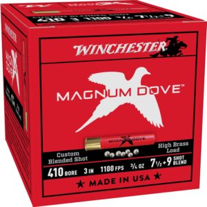 Box of Winchester Magnum Dove 410 3-inch shotgun shells with 7.5 and 9 shot