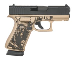 Glock G43X 9mm Slimline pistol with serrated black slide and two 15-round magazines