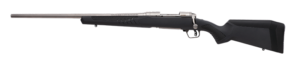 Savage 110 Storm left hand bolt action rifle with gray synthetic stock and stainless barrel