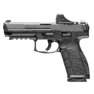HK VP9 A1 F 9mm pistol with black polymer frame and factory-mounted Holosun SCS green dot optic