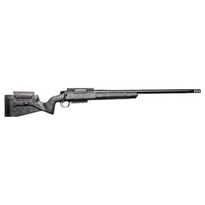 Christensen Arms MCR FFT 25 Creedmoor bolt action rifle with black carbon fiber stock
