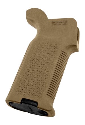 Magpul MOE-K2 AR15/M4 pistol grip in Modified Coyote Brown showing textured side panels and beavertail backstrap