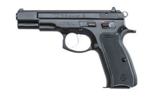 CZ 75B 9mm pistol in black polycoat finish with steel frame and fixed three-dot sights