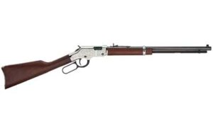 Henry Silver Eagle .17 HMR lever action rifle with engraved nickel receiver and walnut stock