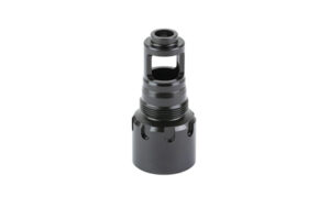 Black nitride finished KAK Plan B AK74 muzzle brake with M26x1.5 LH threading and tapered lockup design