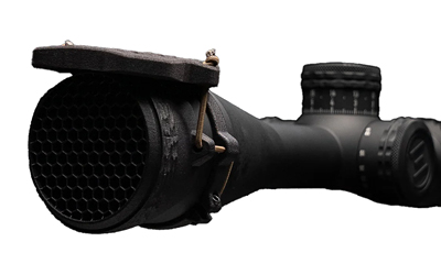 One Hundred Concepts ScopeCap Pro 53mm black flip-up scope cover with hexagonal kill flash lattice