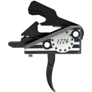 Rise Armament 1776 Special Edition flat AR trigger with silver anodized housing and Betsy Ross flag engraving
