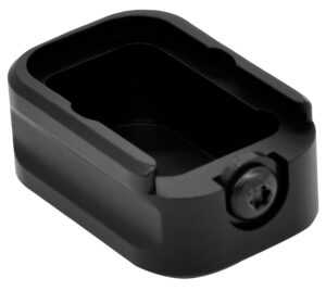 Black Warne magazine extension for Glock 19 23 with finger grooves