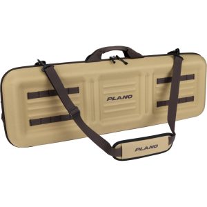 Plano Diverge EVA 38 in. rifle case in desert tan with molded shell, shoulder strap, and daisy chain straps