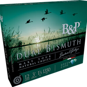 B&P Dual Bismuth 12 gauge shotgun shells with biodegradable Green Core wad