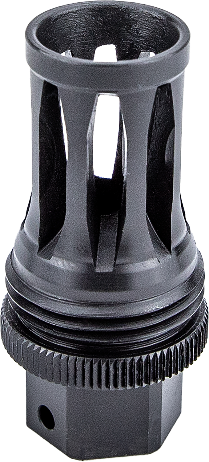 KGM Quick Detach Flash Brake muzzle device in black nitride steel with 5-port birdcage design and 1/2x28 threads