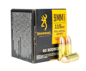 Box of Browning 9mm Luger 115 grain full metal jacket ammunition with 50 rounds